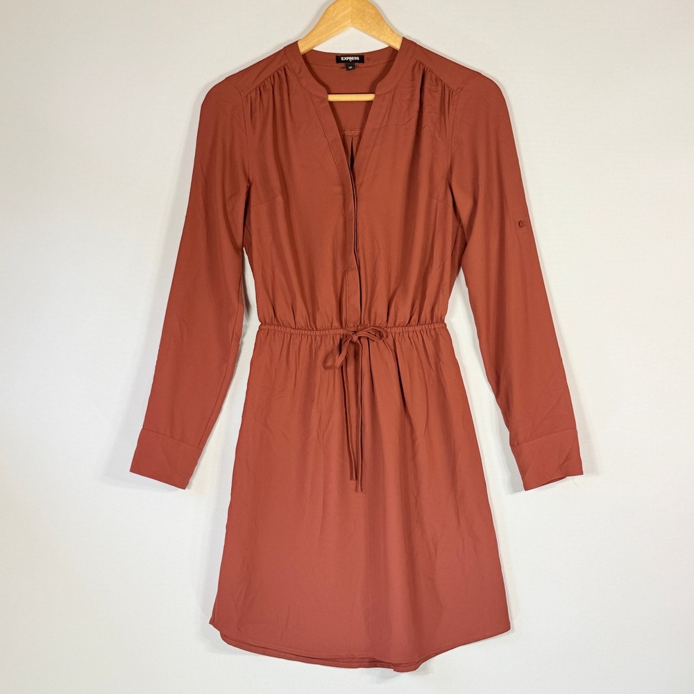 Express Shirt Dress XS Terracotta Elevated Minimalist Office Professional Work